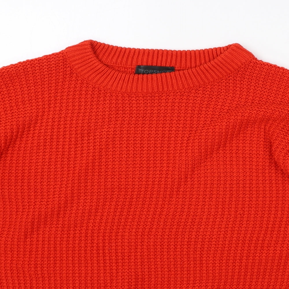 Topshop Womens Red Round Neck Acrylic Pullover Jumper Size 6 - Elasticated Cuffs