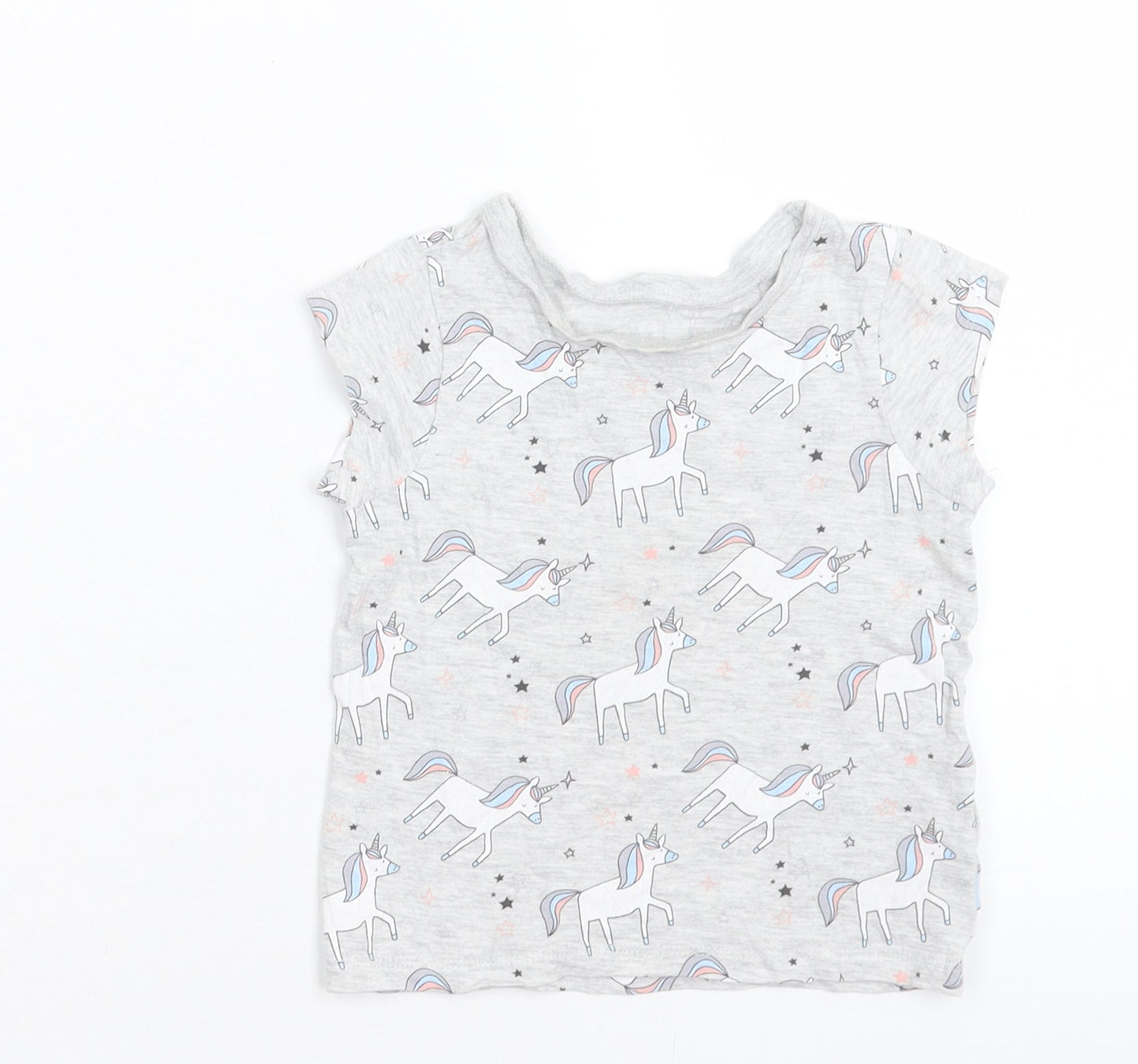 George Girls Grey Geometric Cotton Basic T-Shirt Size 12-18 Months Crew Neck Pullover - Unicorn Print