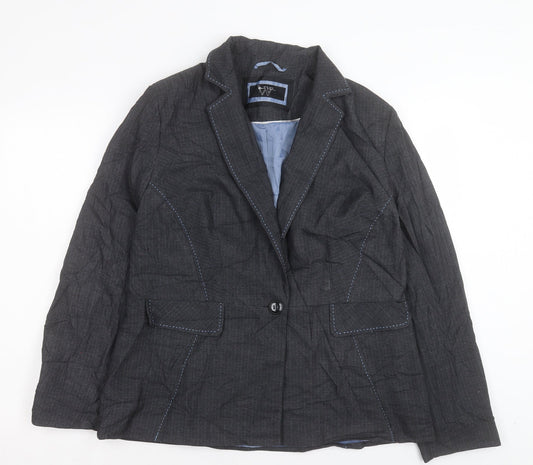 BHS Womens Grey Striped Jacket Blazer Size 16 Button