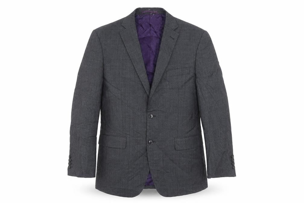 George Mens Grey Plaid Polyester Jacket Suit Jacket Size 40