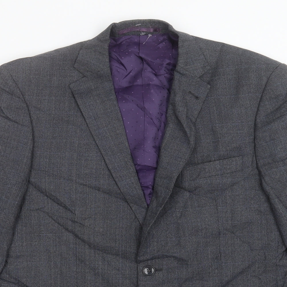 George Mens Grey Plaid Polyester Jacket Suit Jacket Size 40