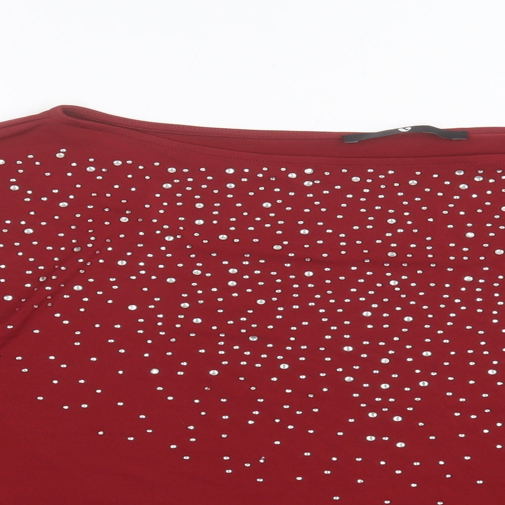 Very Womens Red Polyester Basic T-Shirt Size 14 Boat Neck