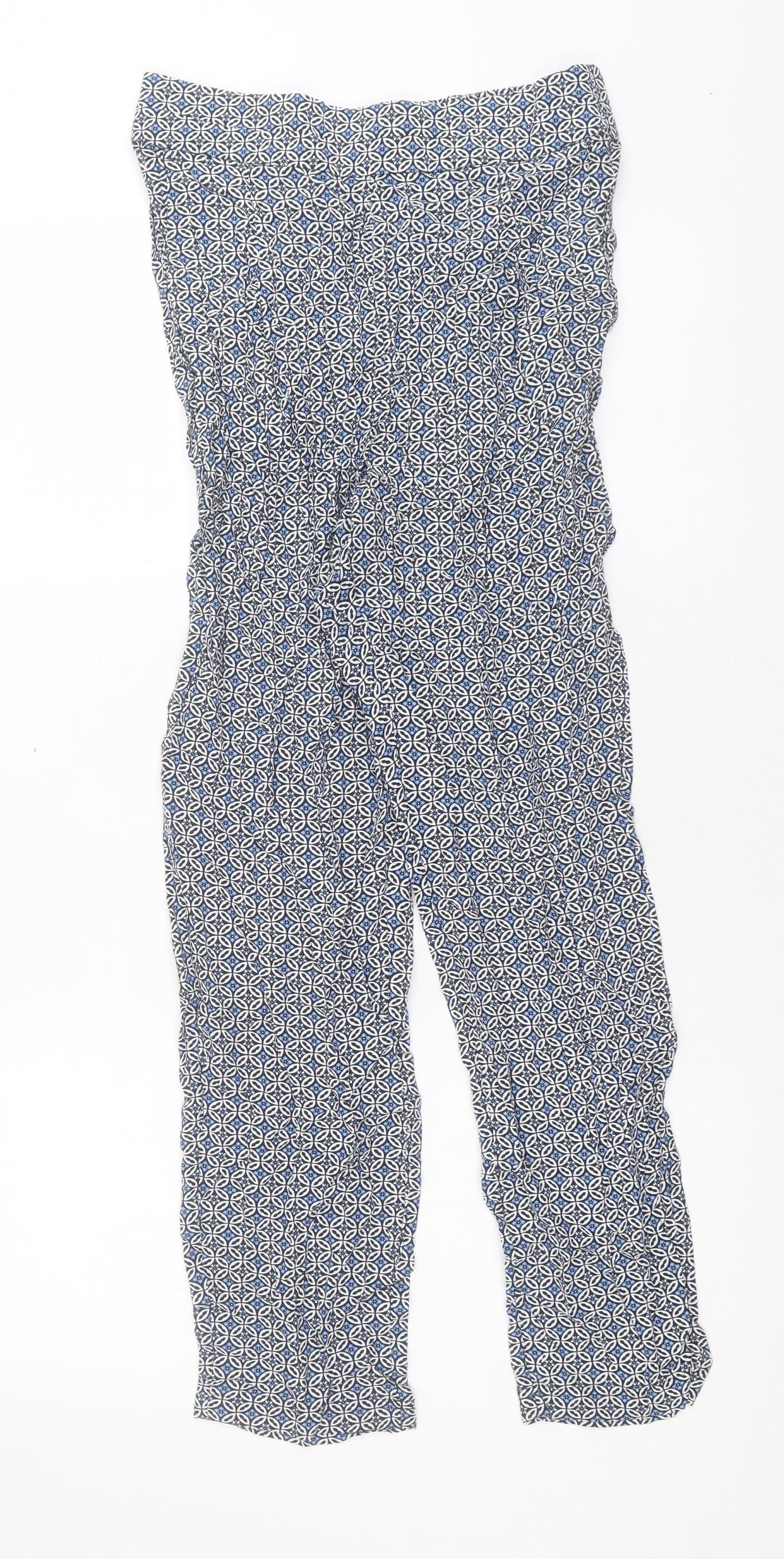 Marks and Spencer Womens Blue Geometric Viscose Trousers Size 8 L28 in Regular
