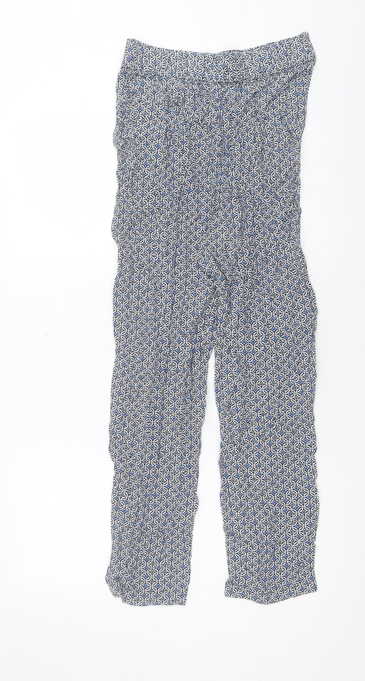 Marks and Spencer Womens Blue Geometric Viscose Trousers Size 8 L28 in Regular