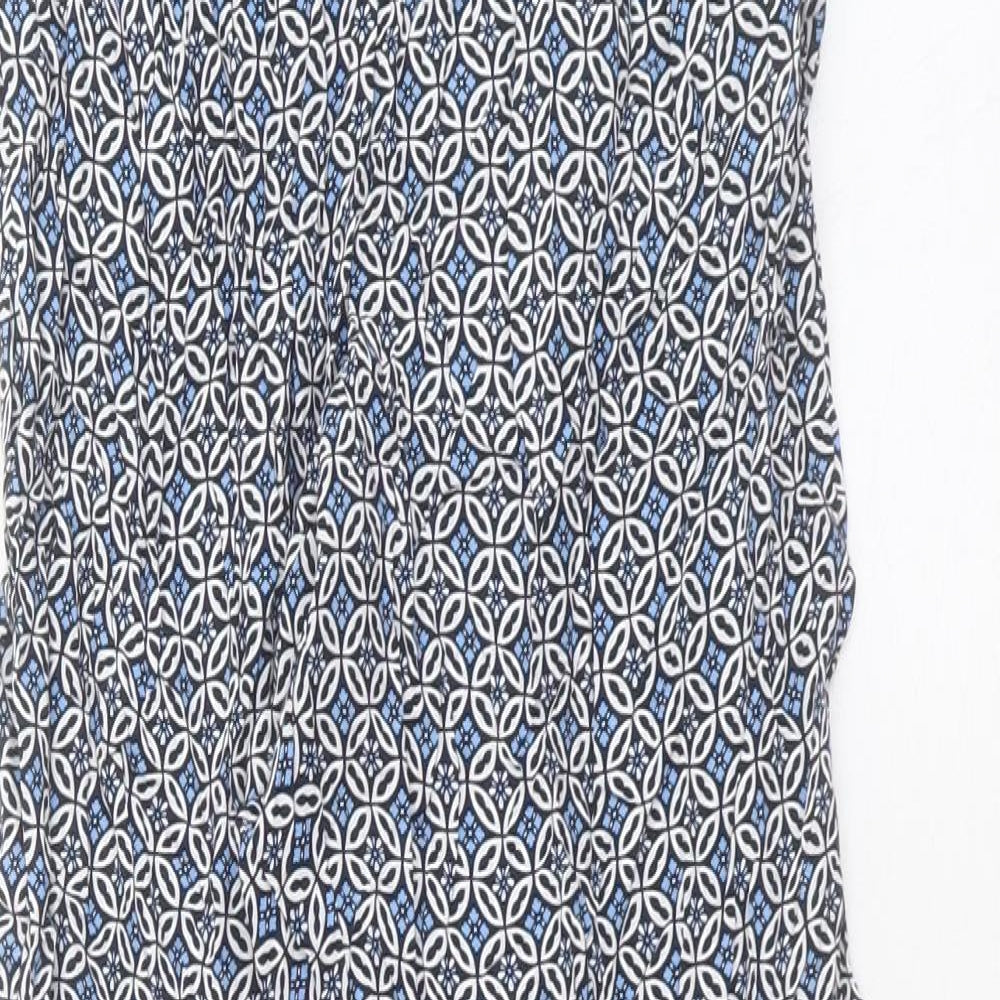 Marks and Spencer Womens Blue Geometric Viscose Trousers Size 8 L28 in Regular