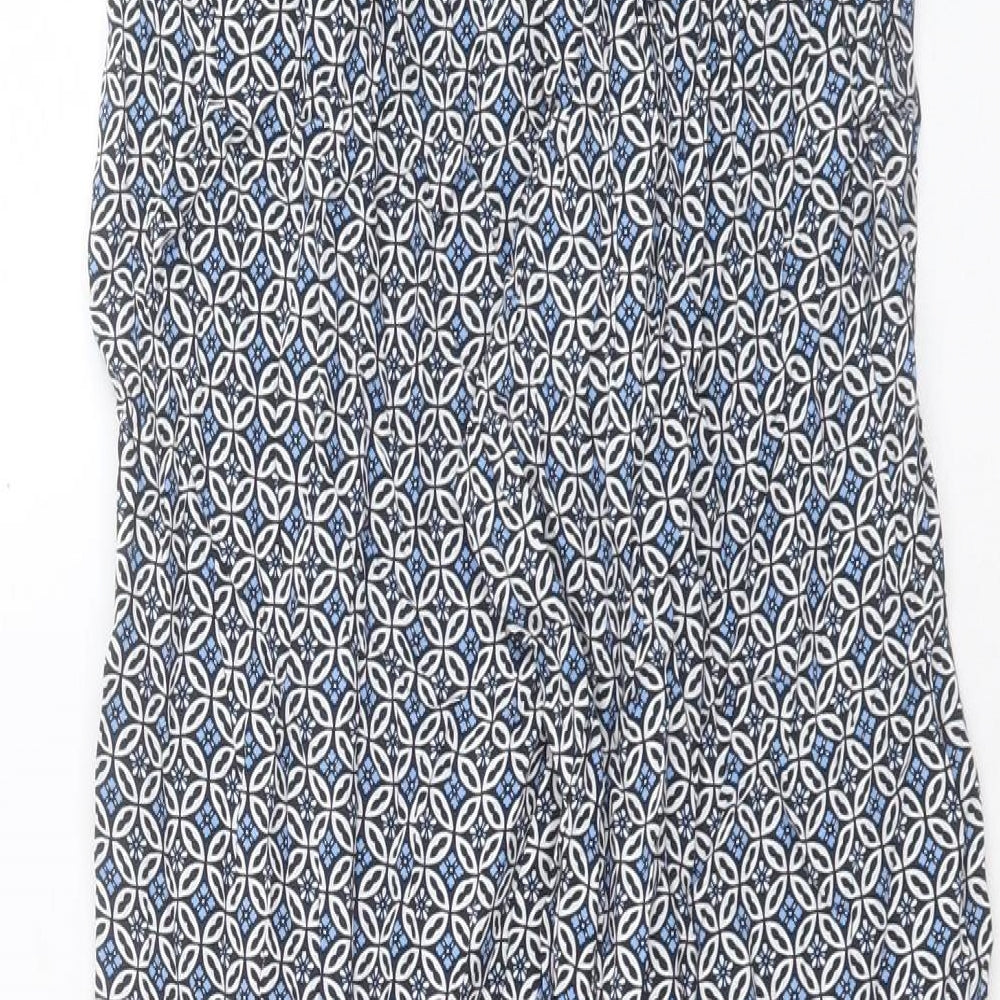 Marks and Spencer Womens Blue Geometric Viscose Trousers Size 8 L28 in Regular