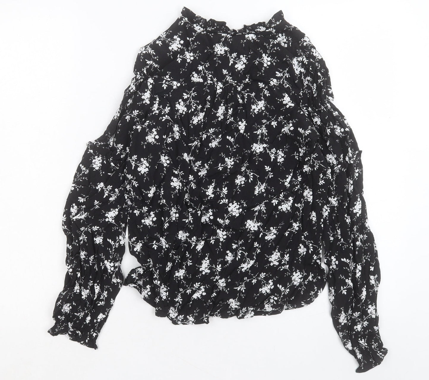 Per Una Womens Black Floral Viscose Basic Blouse Size 6 V-Neck