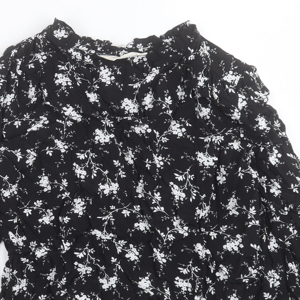 Per Una Womens Black Floral Viscose Basic Blouse Size 6 V-Neck