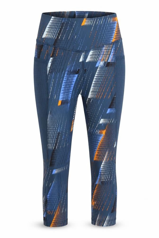 Marks and Spencer Womens Blue Geometric Polyester Cropped Leggings Size 6 L20 in Regular Pullover