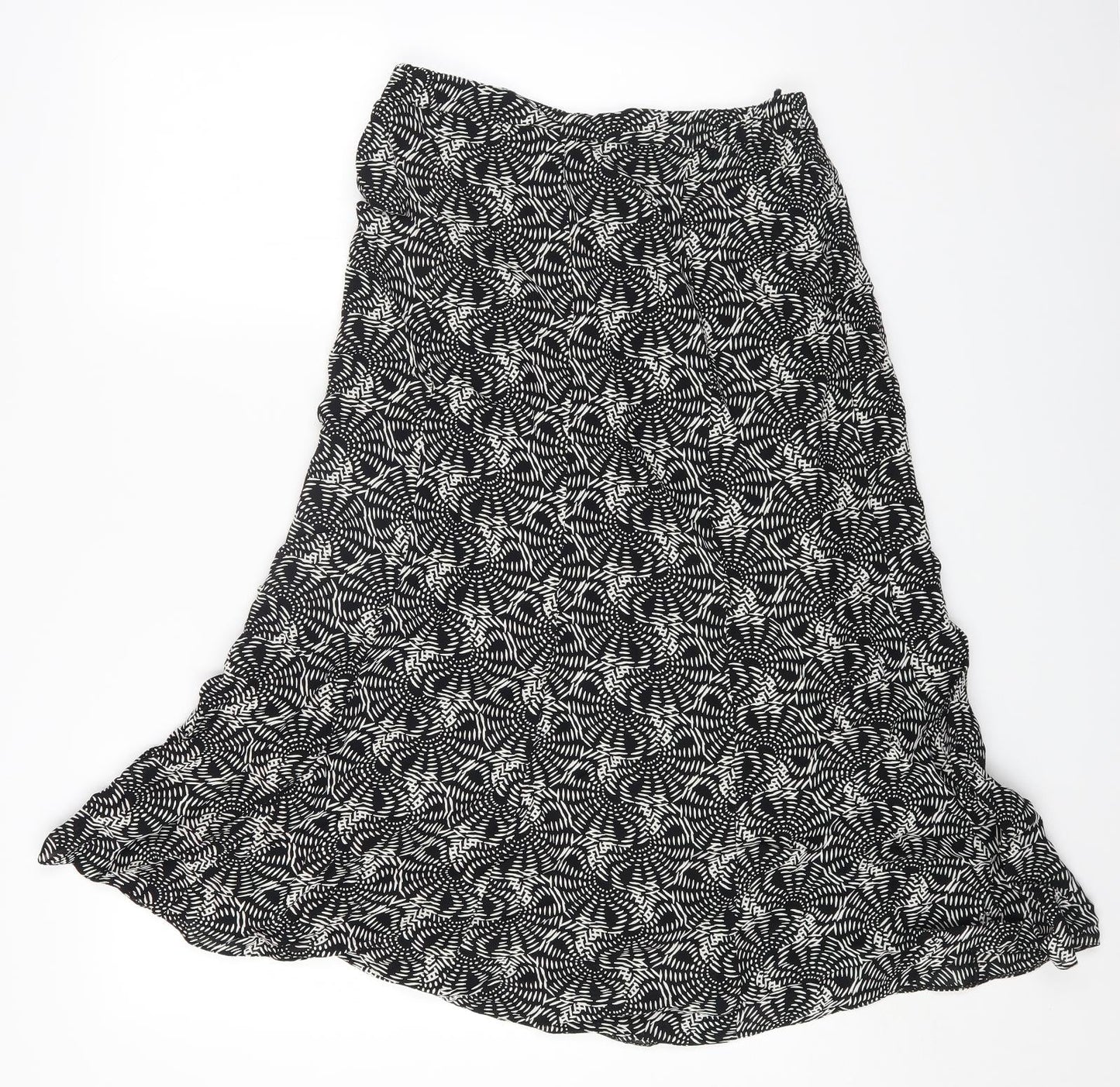 Nassc Womens Black Geometric Viscose A-Line Skirt Size 10 Zip