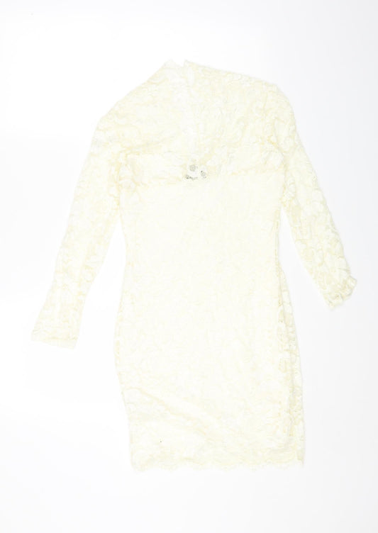 ASOS Womens Ivory Nylon Bodycon Size 10 High Neck Pullover