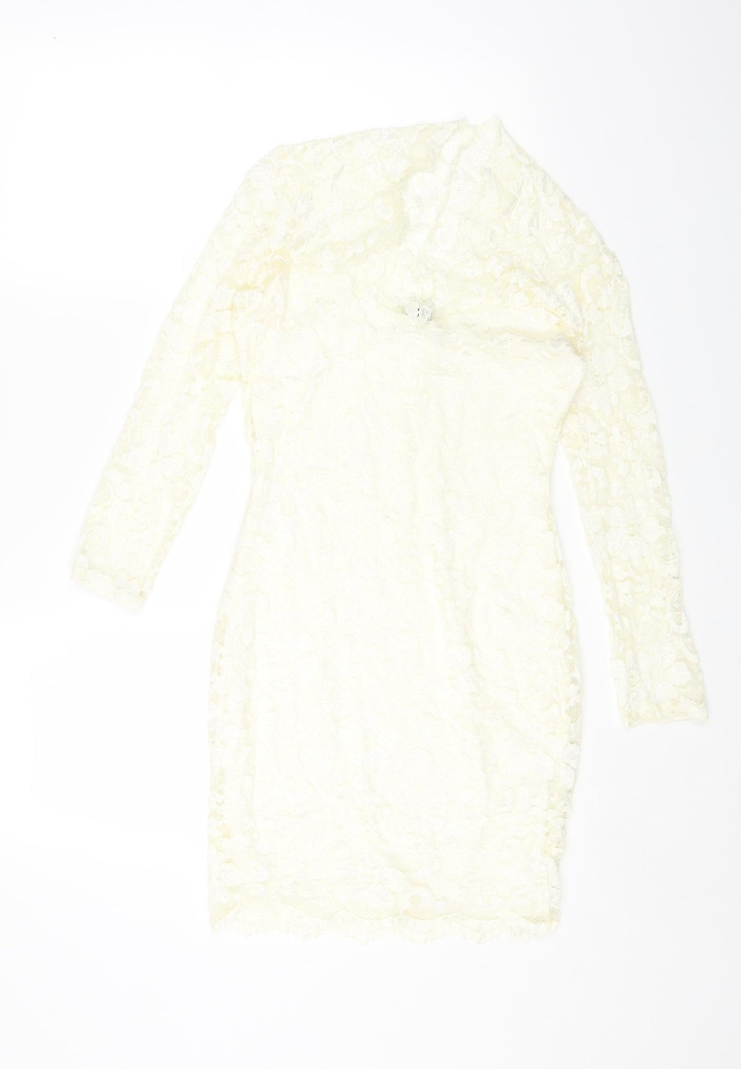 ASOS Womens Ivory Nylon Bodycon Size 10 High Neck Pullover