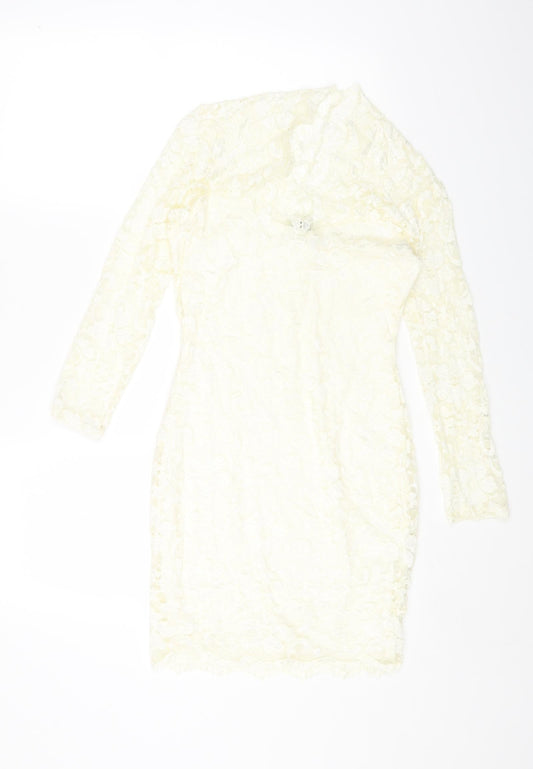 ASOS Womens Ivory Nylon Bodycon Size 10 High Neck Pullover