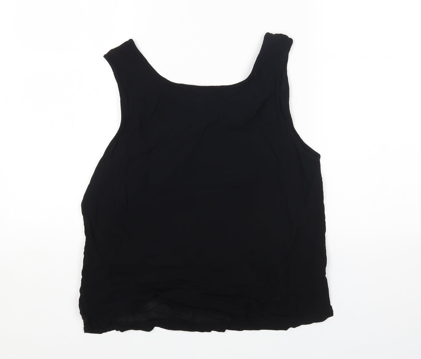 Adini Womens Black Viscose Basic Tank Size L Round Neck