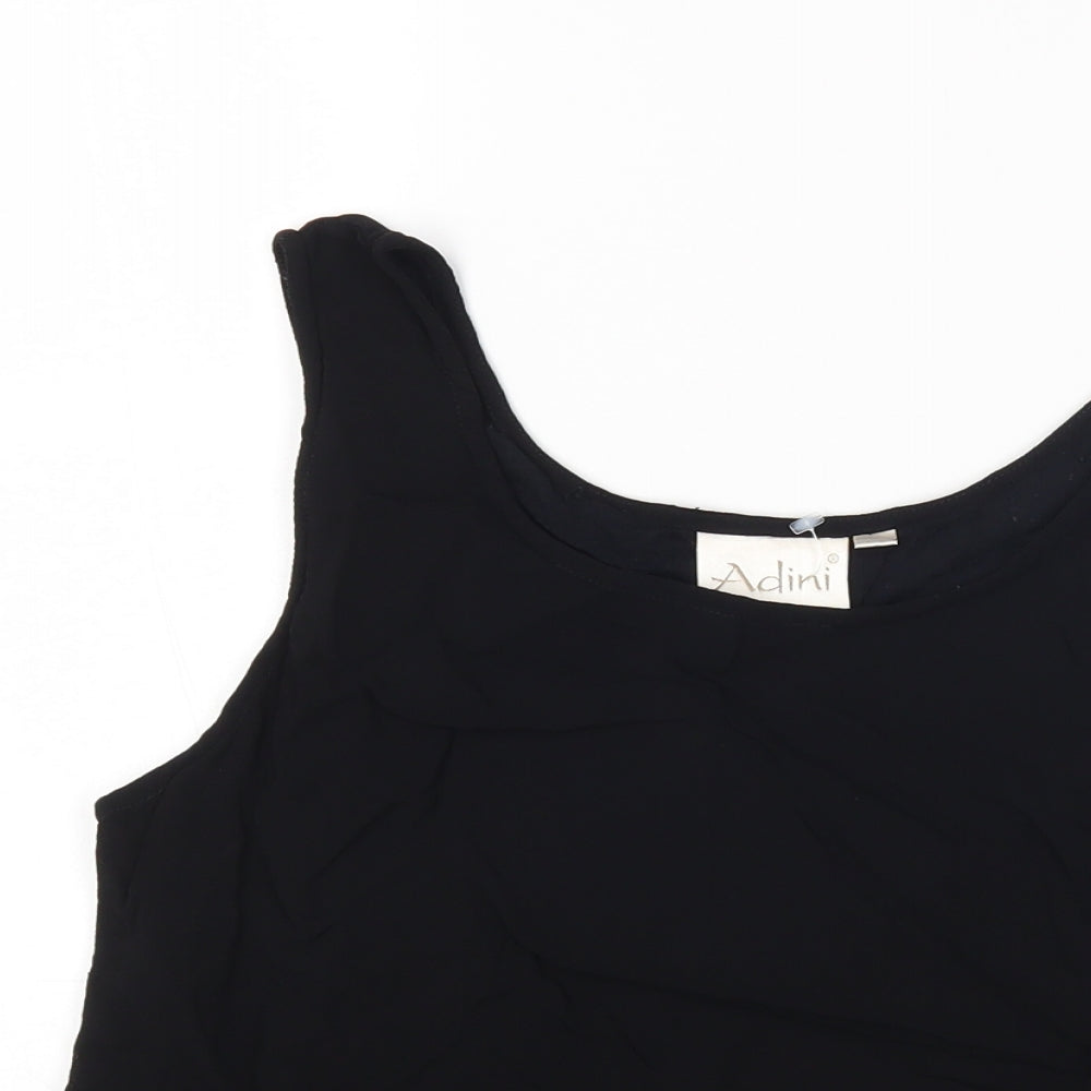 Adini Womens Black Viscose Basic Tank Size L Round Neck