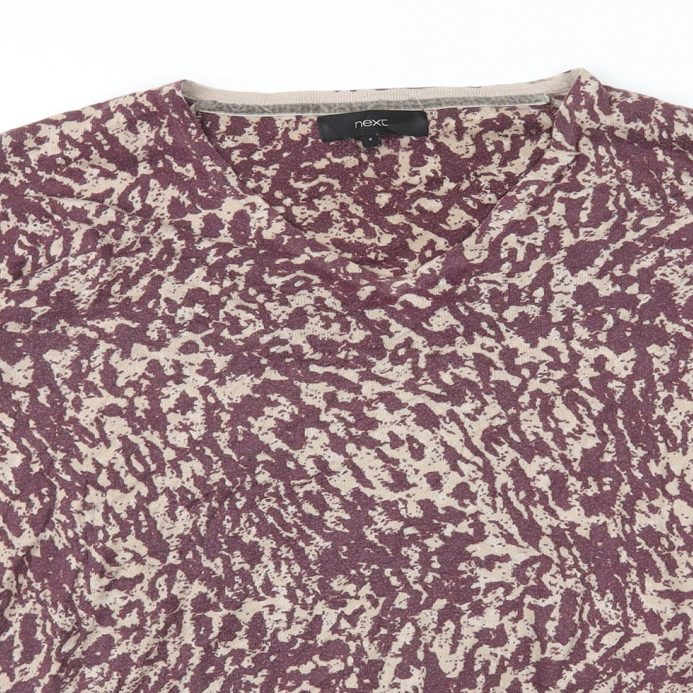 NEXT Womens Brown Animal Print Cotton Jumper Dress Size 8 V-Neck Pullover