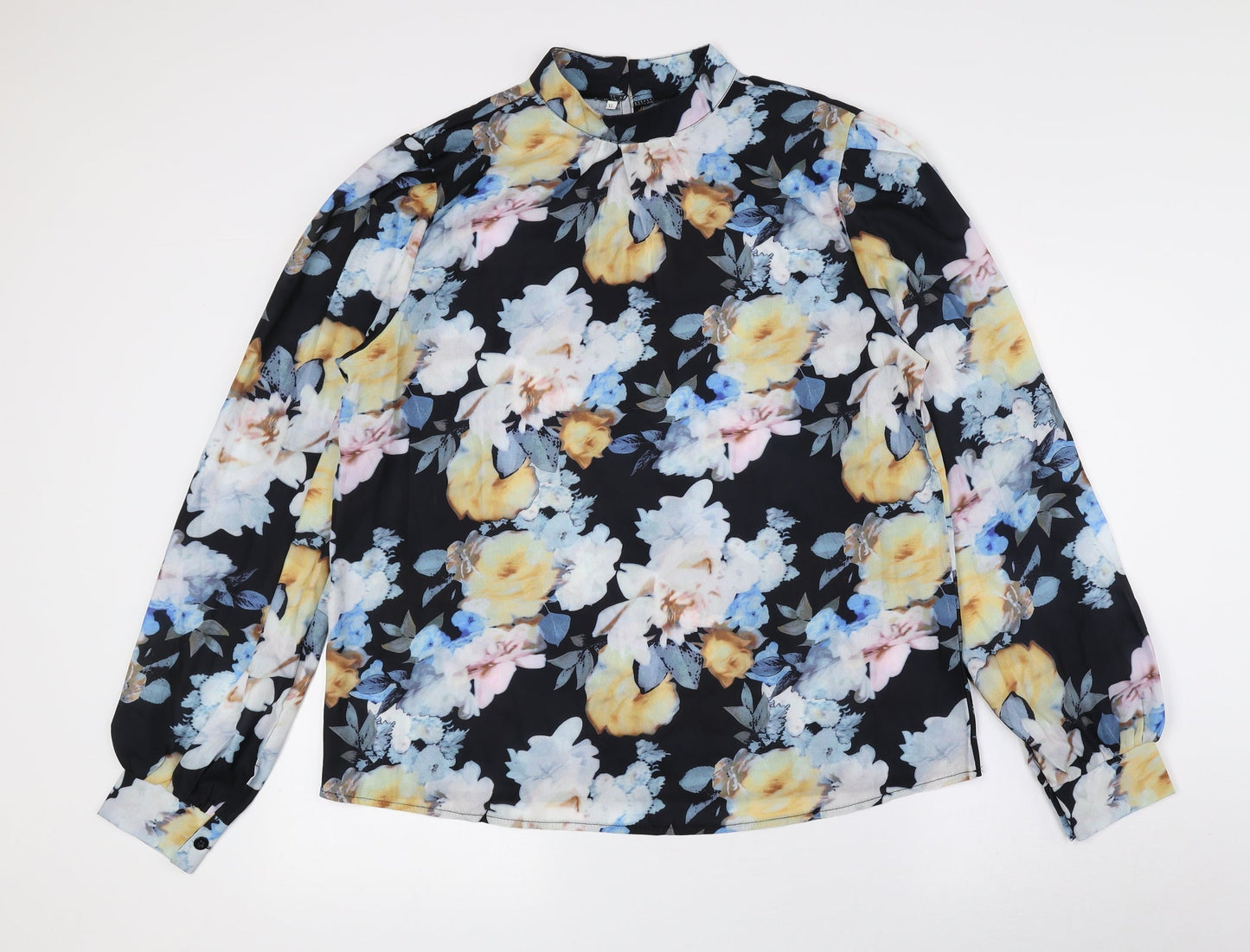 Preworn Womens Multicoloured Floral Polyester Basic Blouse Size XL Mock Neck