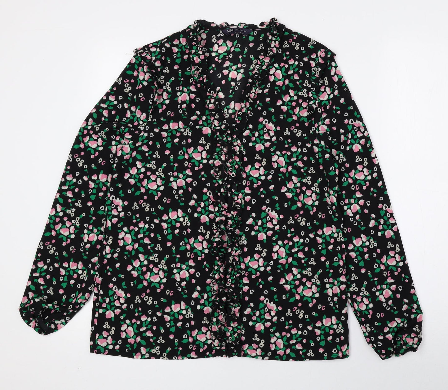 Marks and Spencer Womens Multicoloured Floral Polyester Basic Blouse Size 8 V-Neck