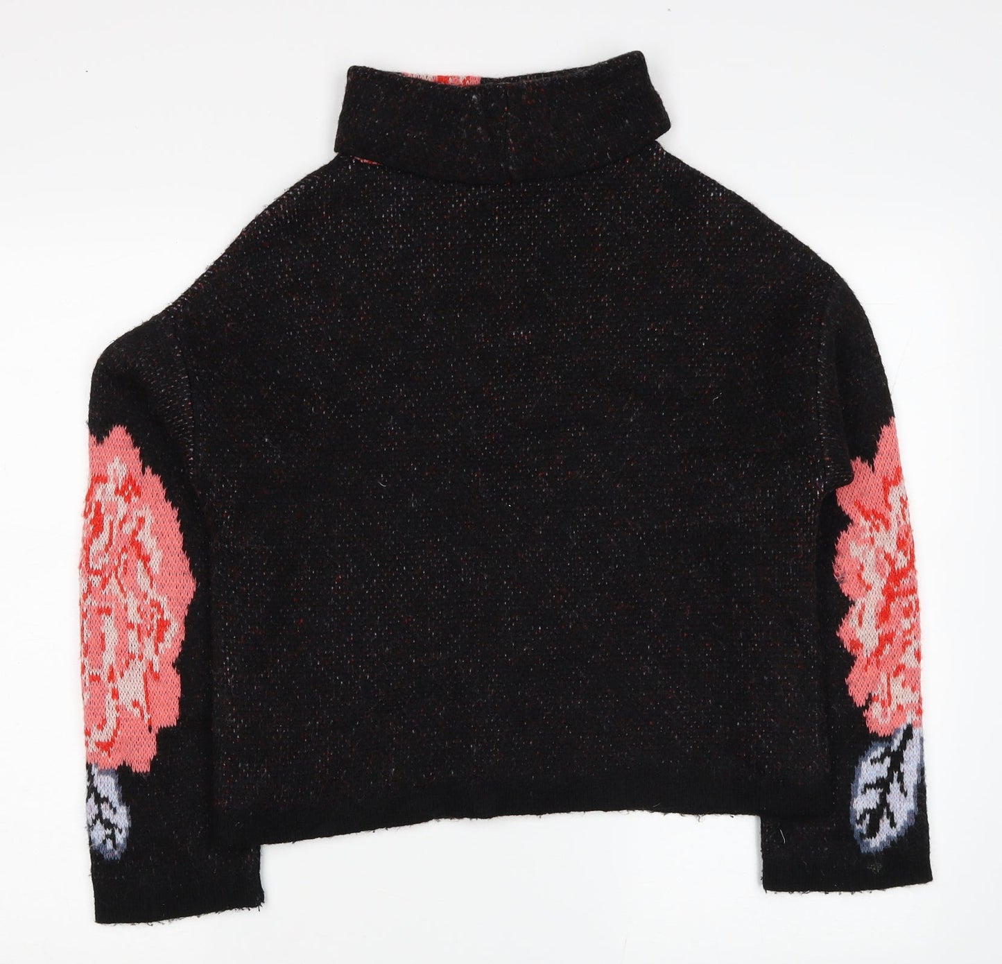 Marks and Spencer Womens Black Roll Neck Floral Acrylic Pullover Jumper Size S - Roses