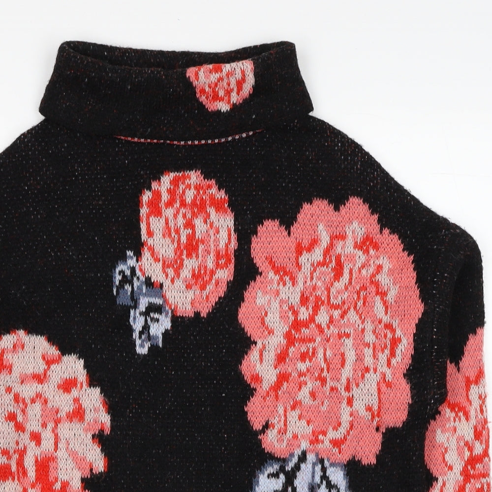 Marks and Spencer Womens Black Roll Neck Floral Acrylic Pullover Jumper Size S - Roses