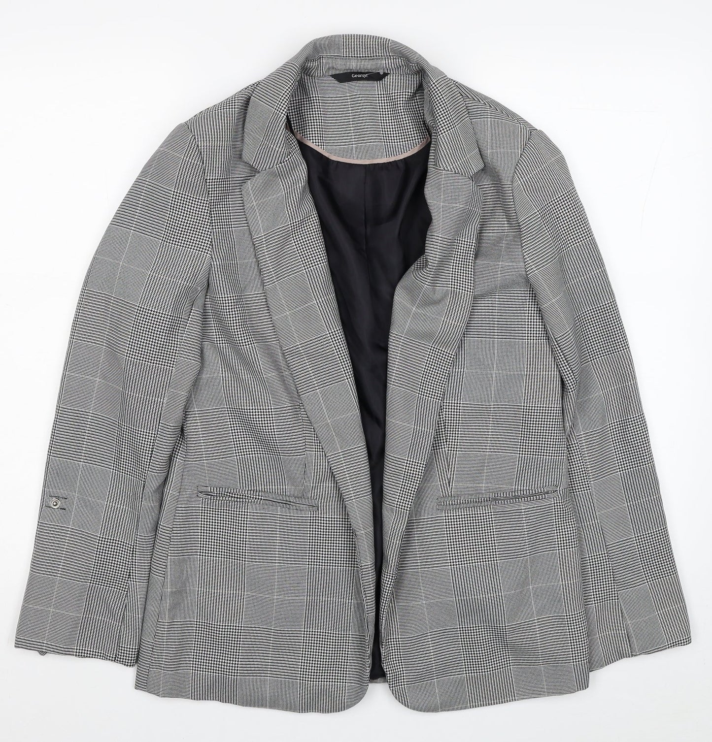 George Womens Black Plaid Jacket Blazer Size 10