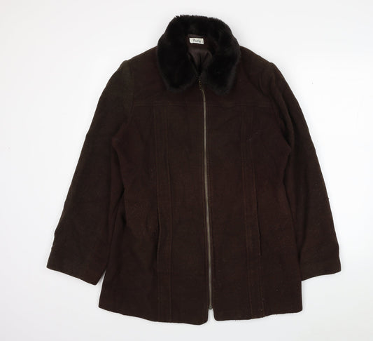 Para Womens Brown Pea Coat Coat Size M Zip