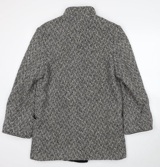 BHS Womens Black Geometric Pea Coat Coat Size 12 Button