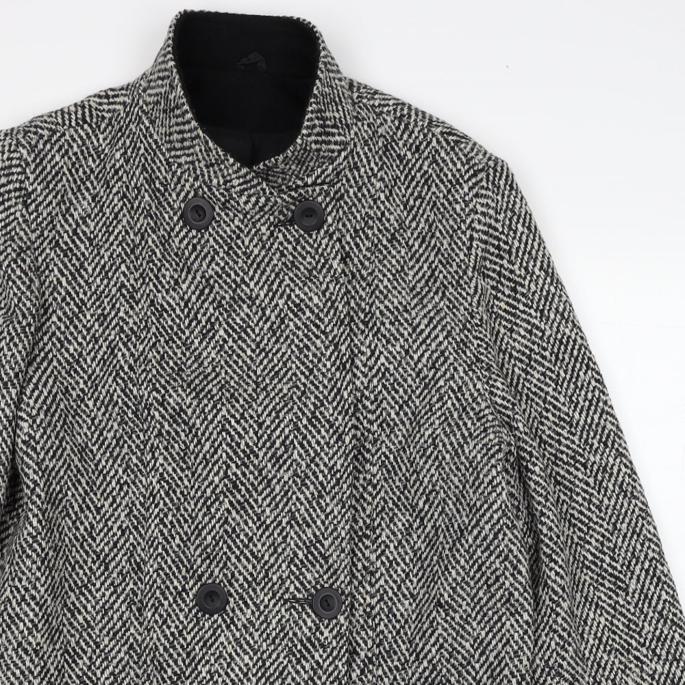 BHS Womens Black Geometric Pea Coat Coat Size 12 Button
