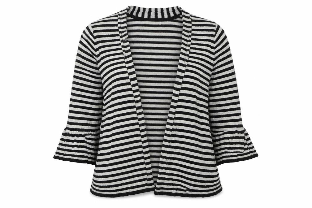 Marks and Spencer Womens Black V-Neck Striped Viscose Cardigan Jumper Size 14