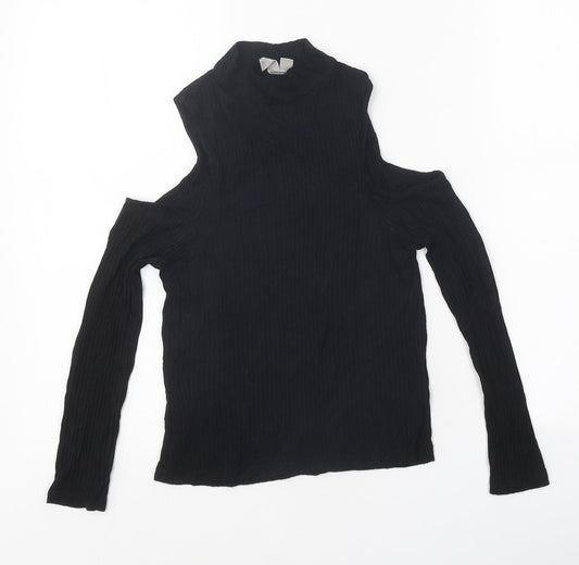 ASOS Womens Black Polyester Basic T-Shirt Size 4 High Neck - Cold Shoulder