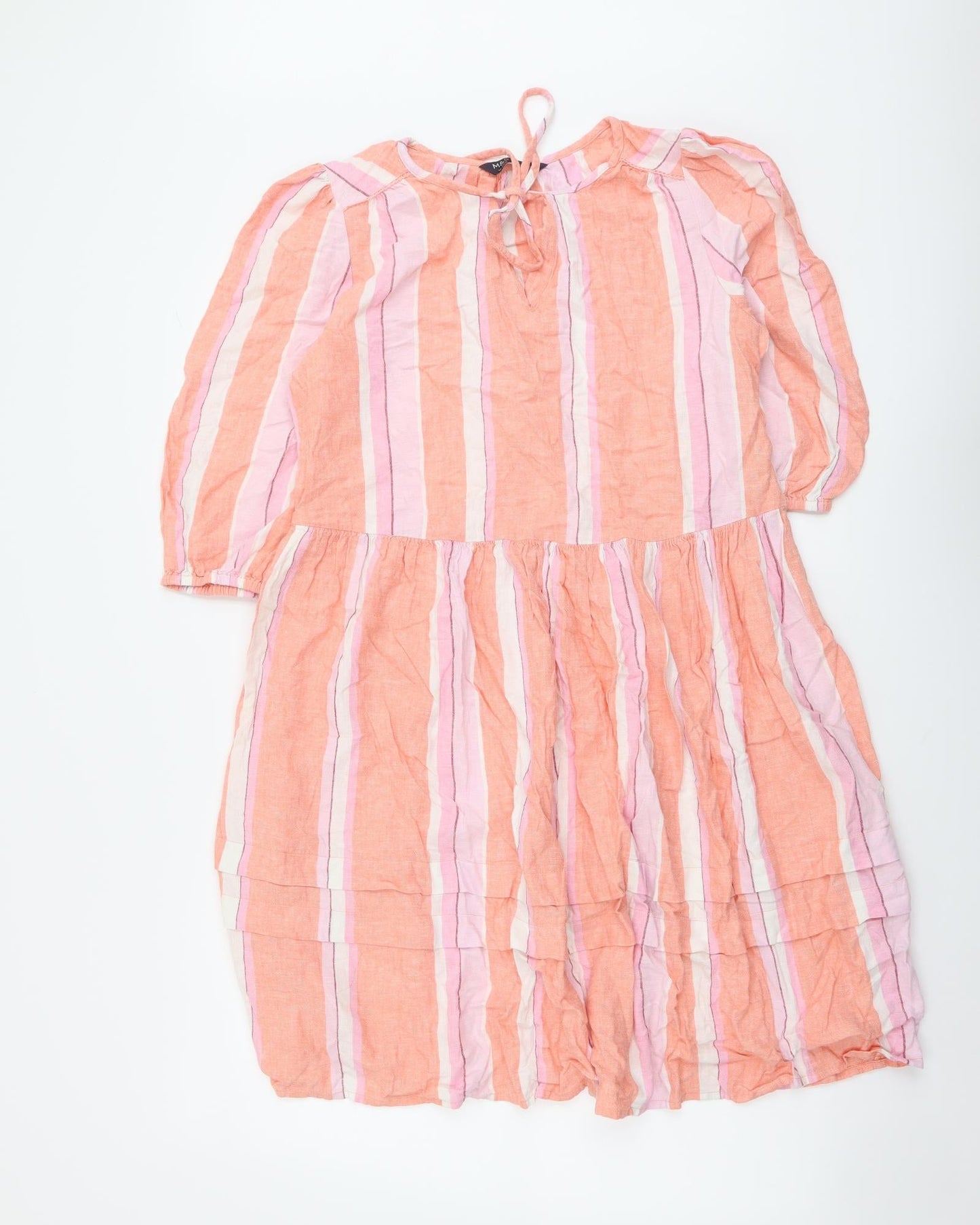 Marks and Spencer Womens Multicoloured Striped Linen A-Line Size 10 Scoop Neck Pullover