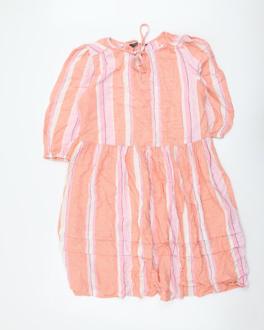 Marks and Spencer Womens Multicoloured Striped Linen A-Line Size 10 Scoop Neck Pullover