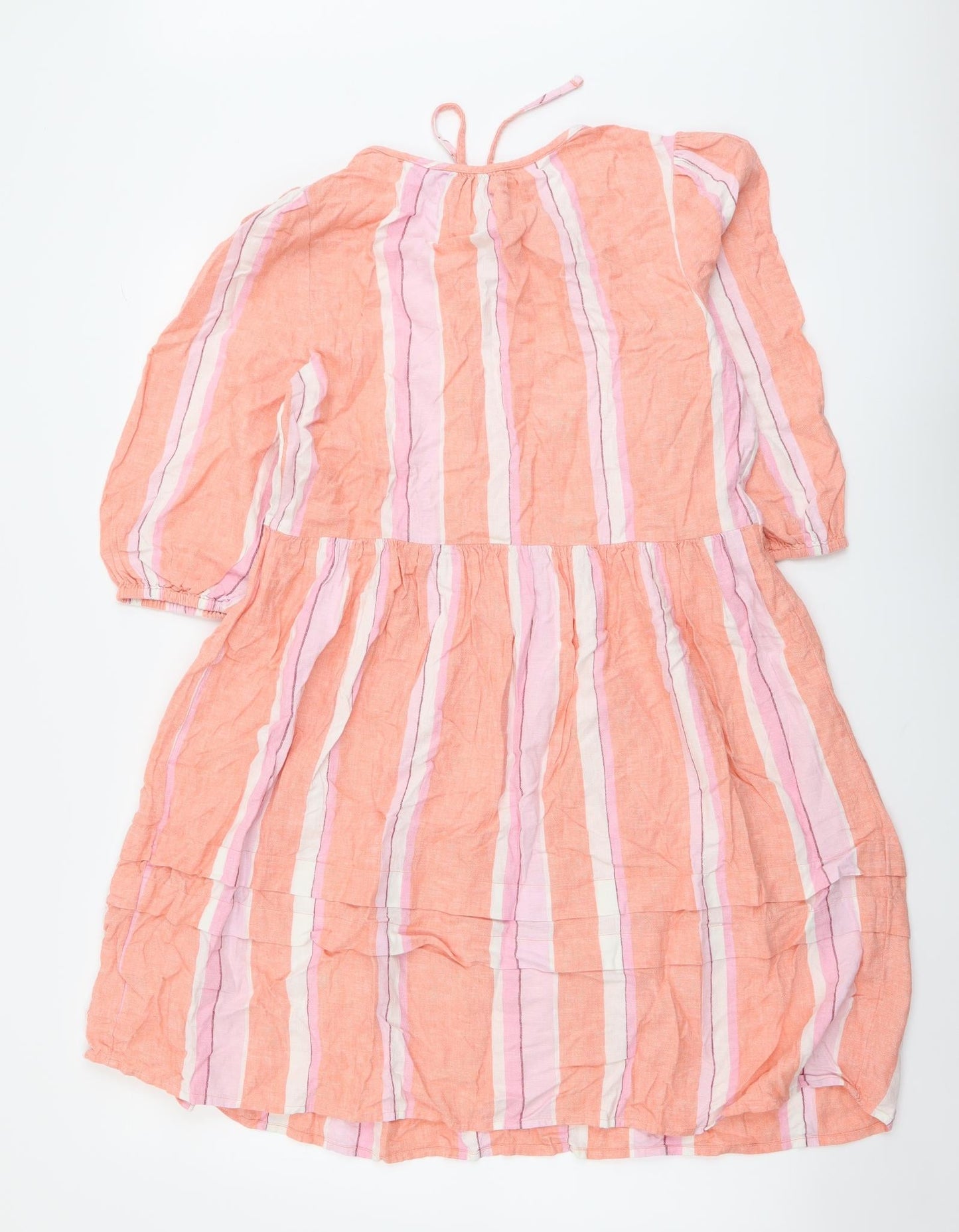 Marks and Spencer Womens Multicoloured Striped Linen A-Line Size 10 Scoop Neck Pullover