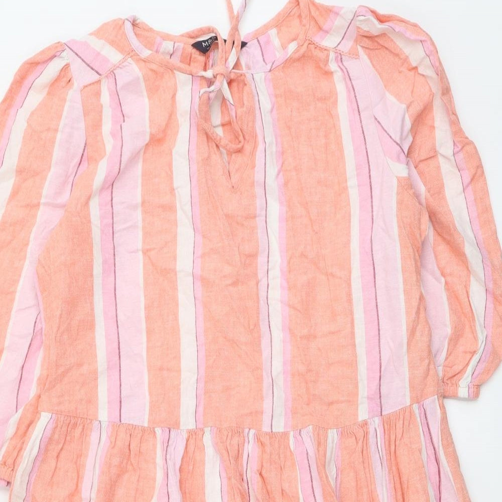 Marks and Spencer Womens Multicoloured Striped Linen A-Line Size 10 Scoop Neck Pullover