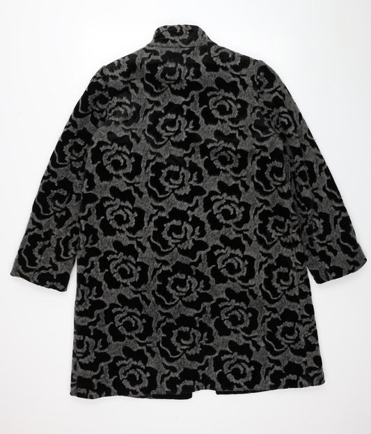 Roman Womens Grey Floral Pea Coat Coat Size M Button