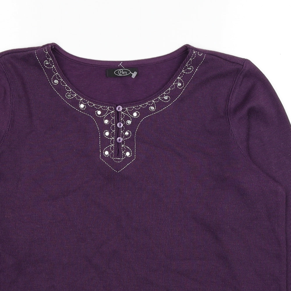 Bonmarché Womens Purple Scoop Neck Polyester Pullover Jumper Size S