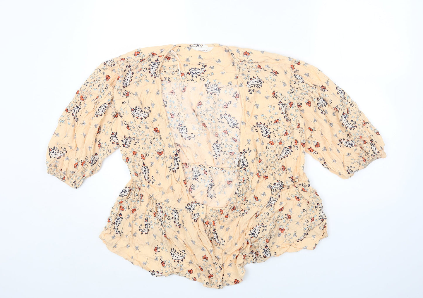 Per Una Womens Orange Paisley Viscose Basic T-Shirt Size 10 Scoop Neck
