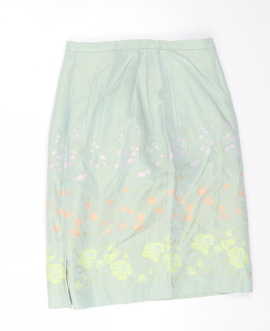 Paul Costelloe Womens Green Floral Viscose Mini Skirt Size 10 Zip