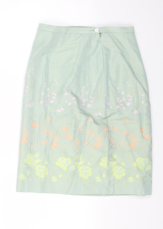 Paul Costelloe Womens Green Floral Viscose Mini Skirt Size 10 Zip