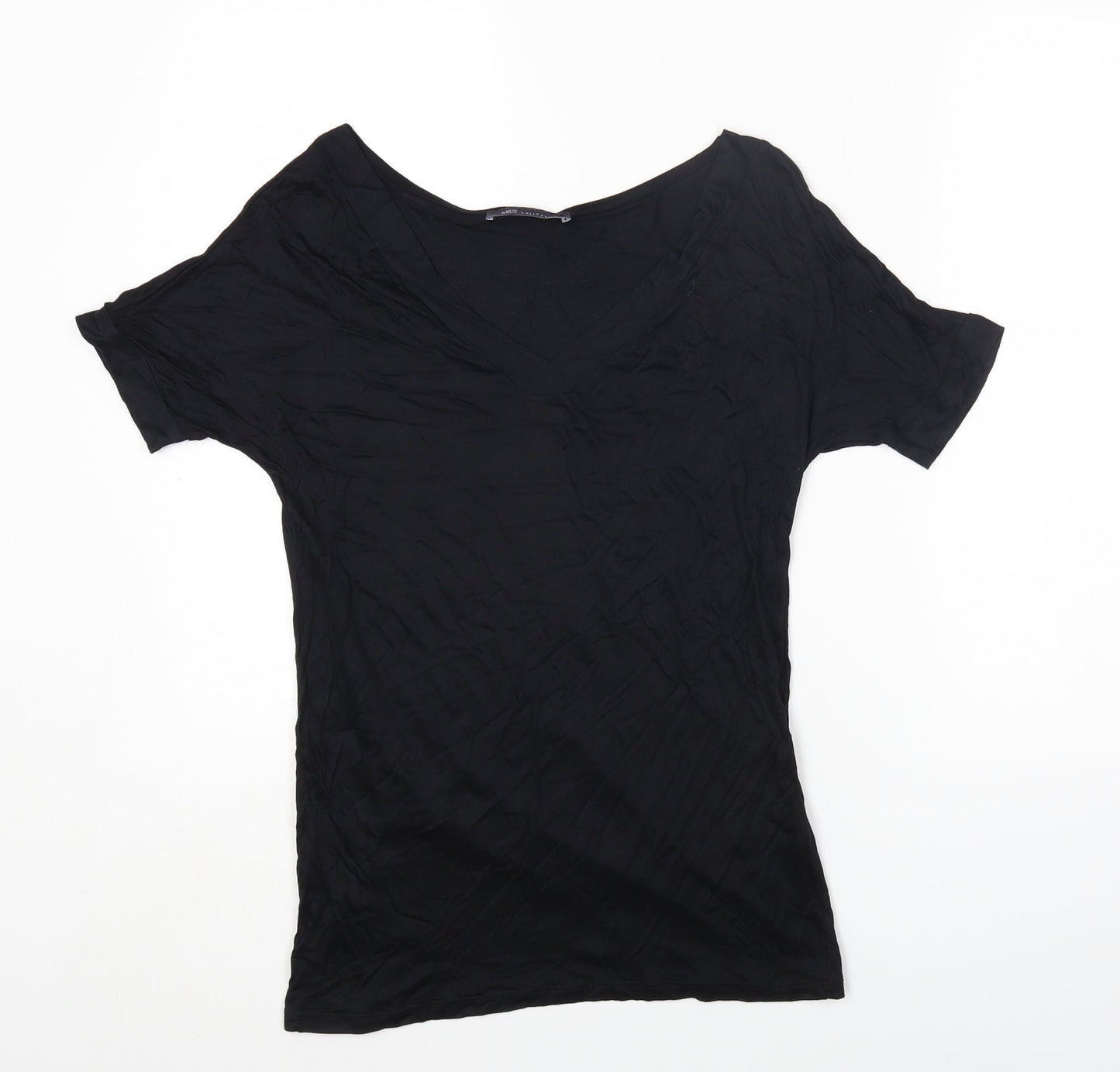 Marks and Spencer Womens Black Viscose Jersey T-Shirt Size 6 V-Neck