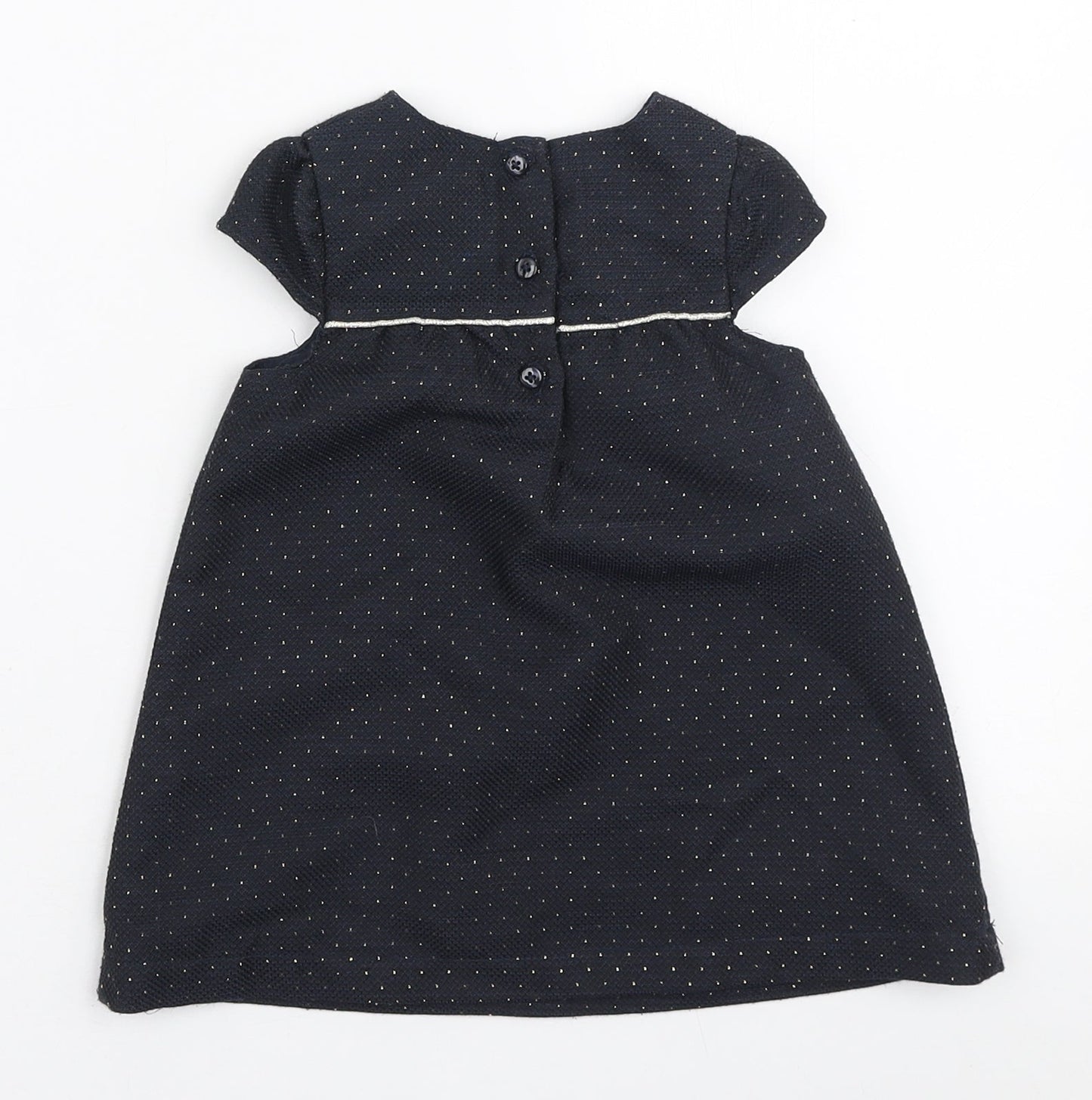 Young Dimension Girls Blue Polka Dot Polyester A-Line Size 9-12 Months Round Neck Button