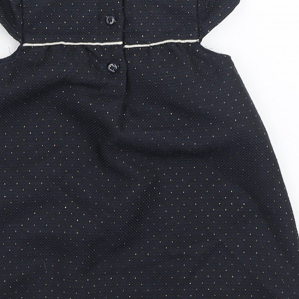 Young Dimension Girls Blue Polka Dot Polyester A-Line Size 9-12 Months Round Neck Button