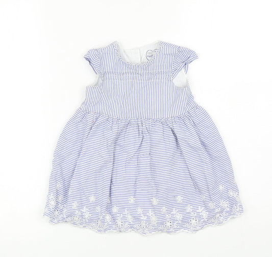 Early Days Girls Blue Striped Cotton Fit & Flare Size 9-12 Months Scoop Neck Button