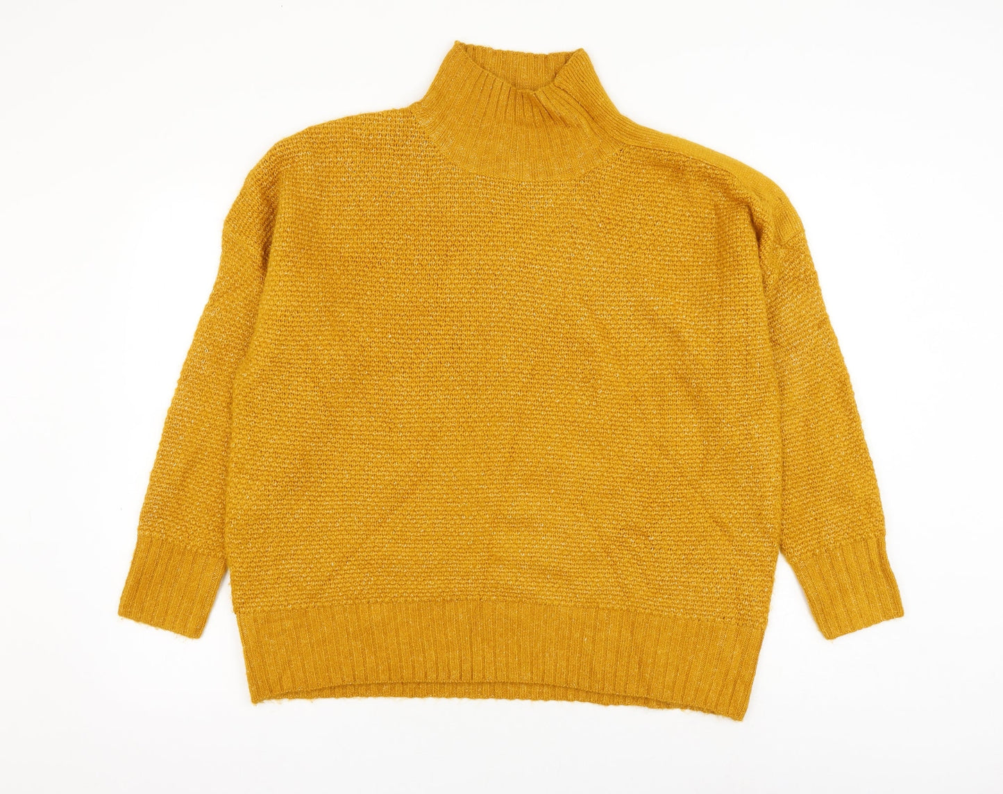M&Co Womens Yellow High Neck Polyester Pullover Jumper Size L