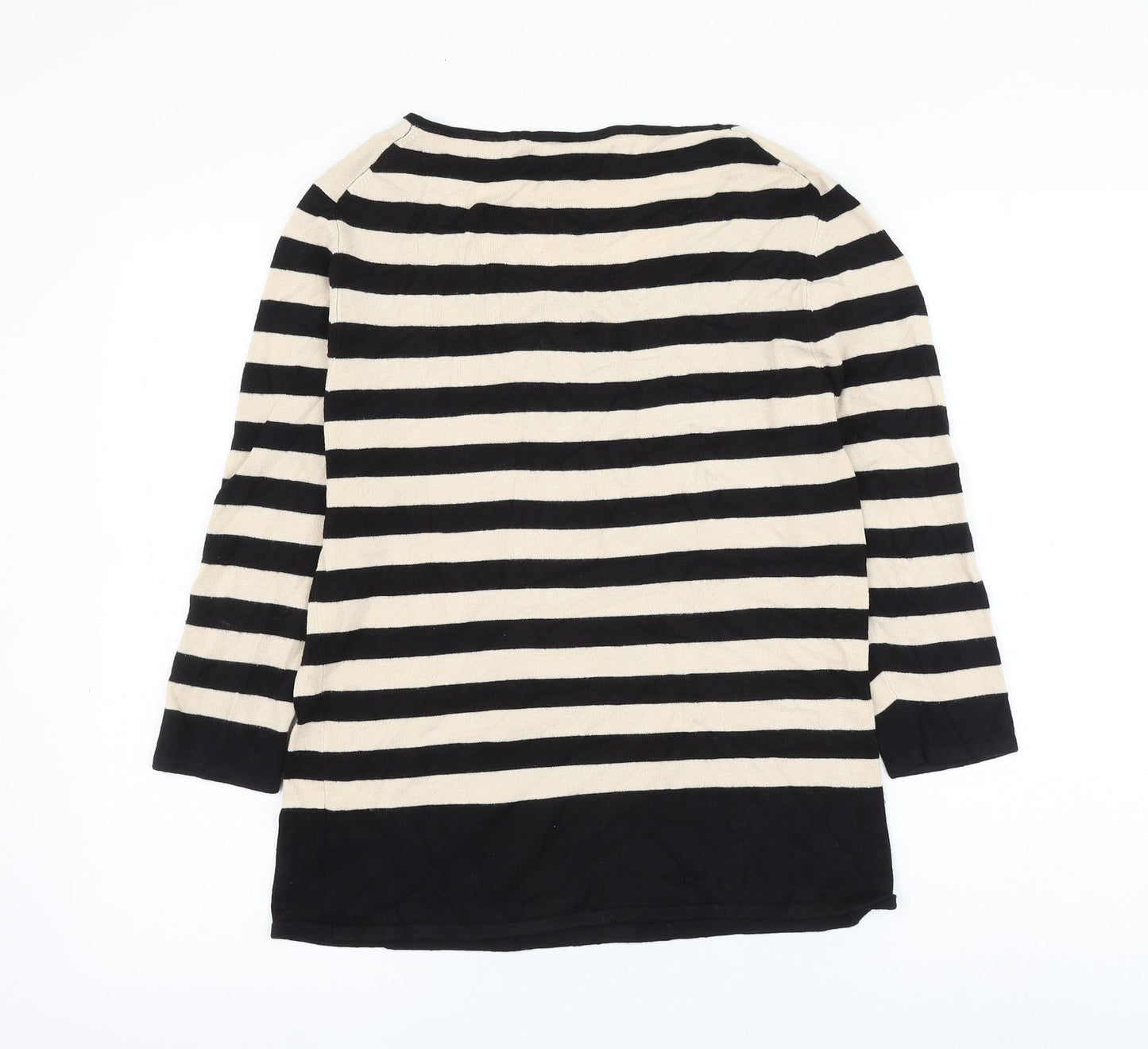 Editions Womens Beige Scoop Neck Striped Polyester Pullover Jumper Size 14