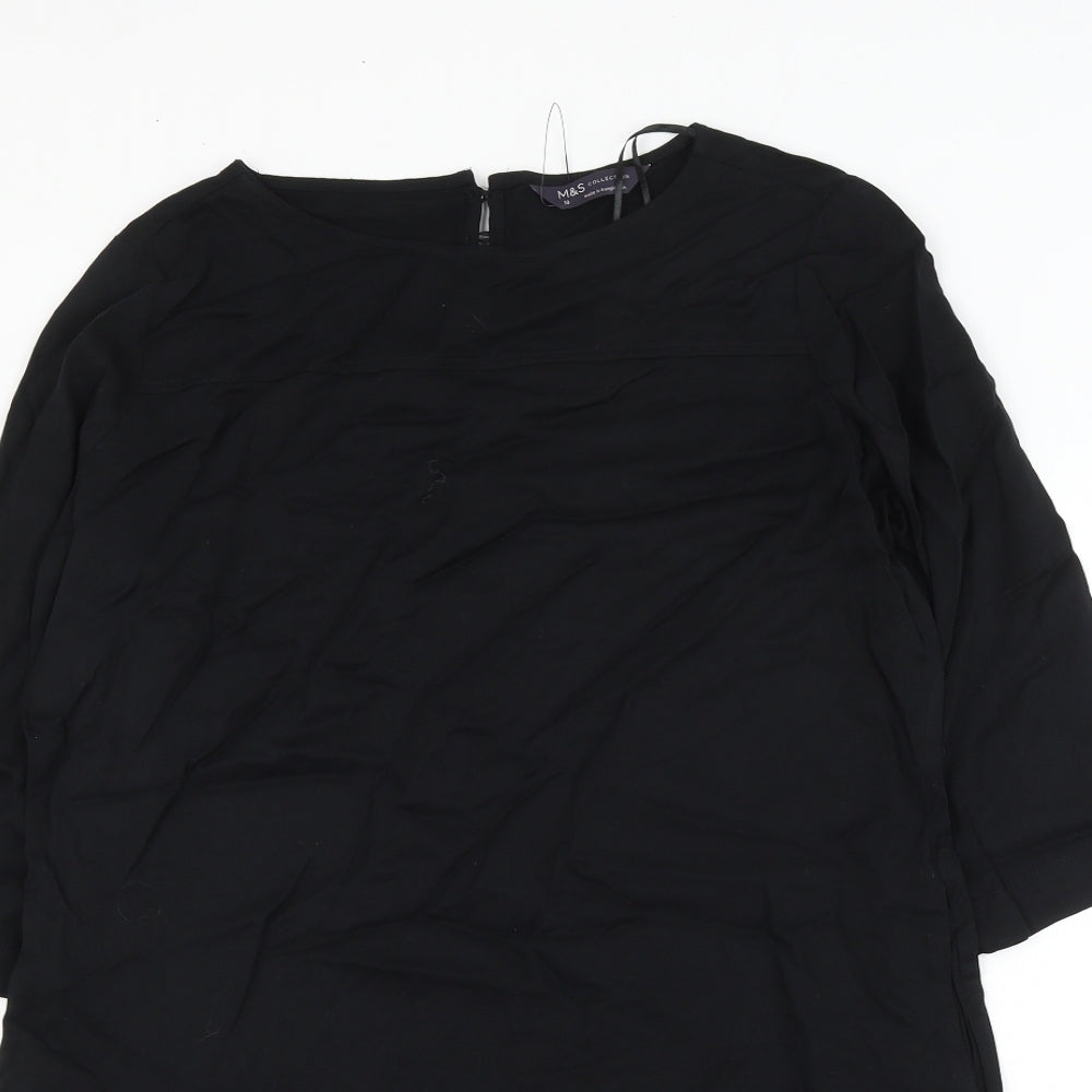 Marks and Spencer Womens Black Viscose Shift Size 10 Round Neck Button