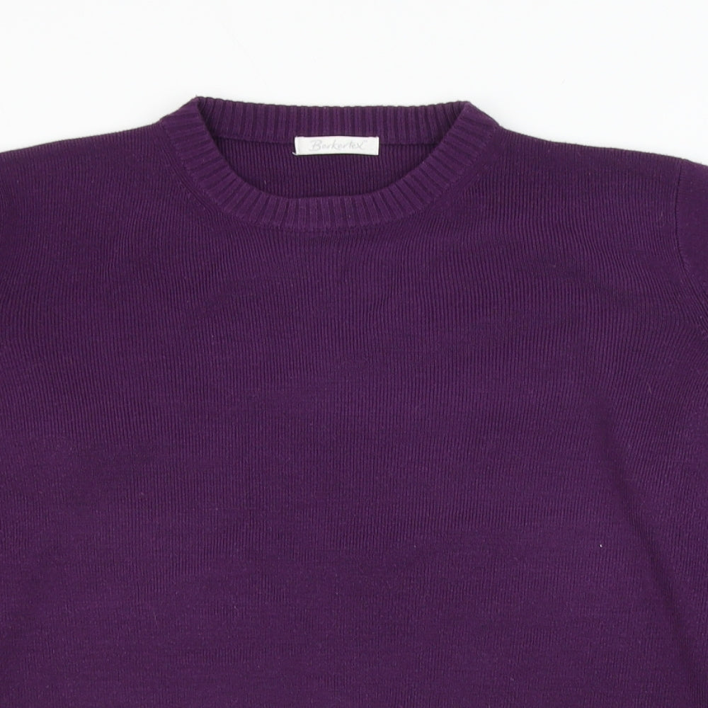 Berkertex Womens Purple Round Neck Plaid Acrylic Pullover Jumper Size 14