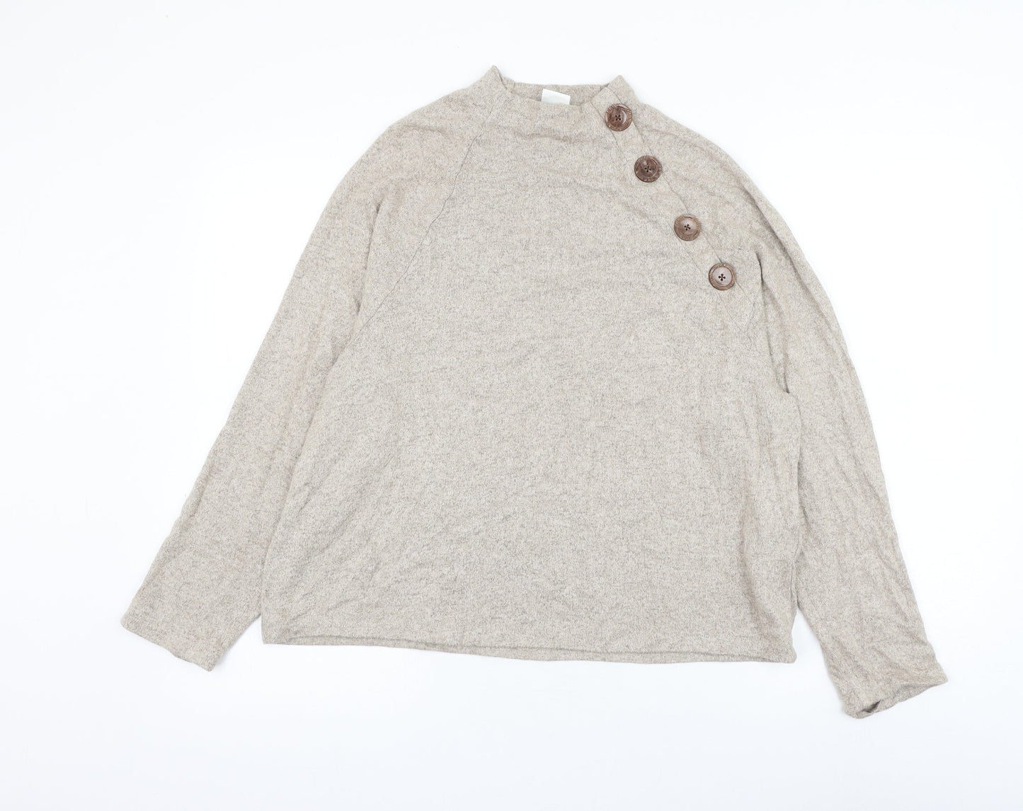 H&M Womens Beige Round Neck Viscose Pullover Jumper Size S