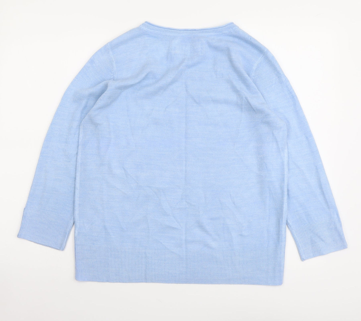 Maine Womens Blue Square Neck Acrylic Pullover Jumper Size 14