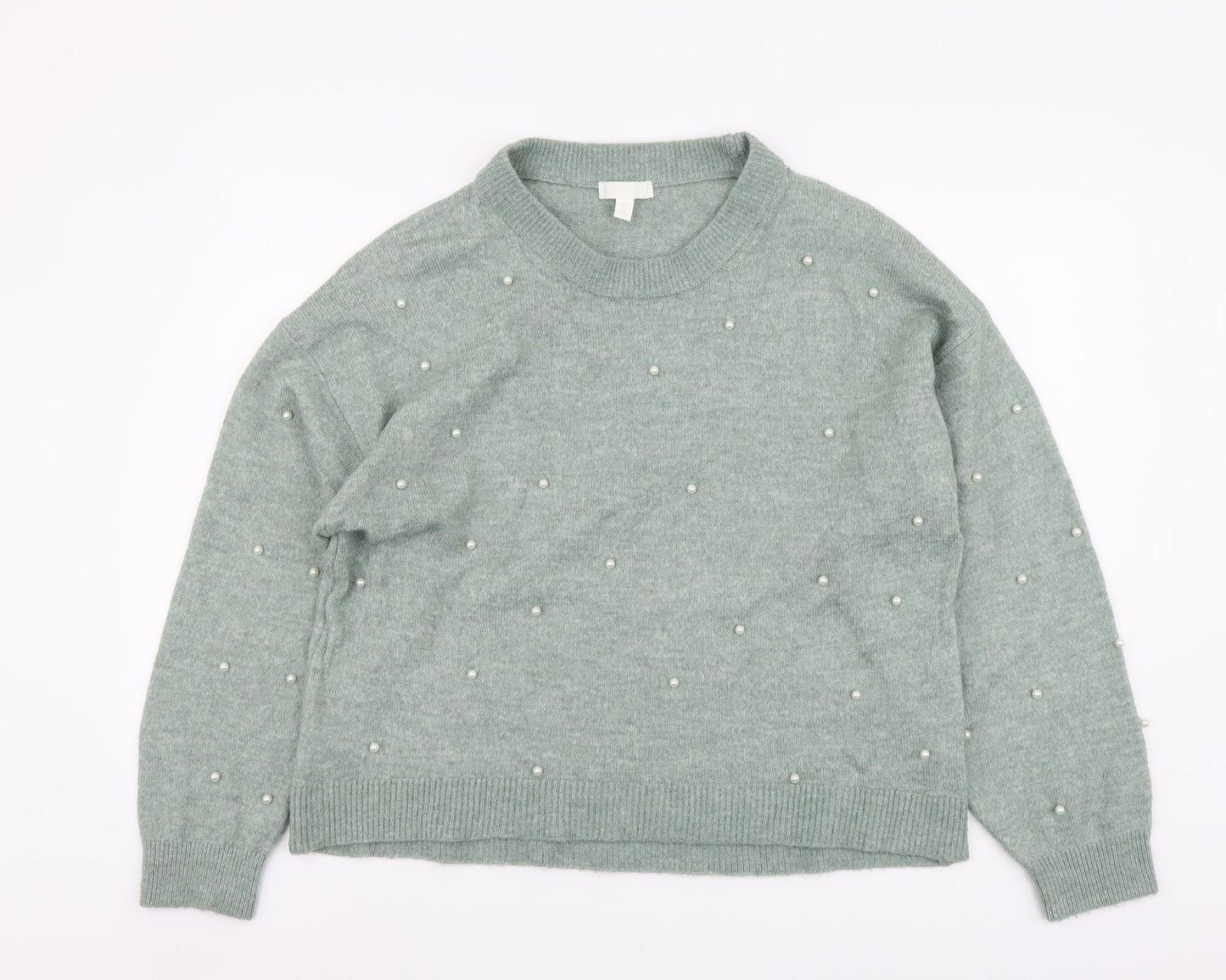 H&M Womens Green Round Neck Polyester Pullover Jumper Size M
